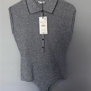NWT: Zara Black and White Striped Bodysuit
